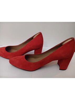 Aerosoles Red Suede Block Heel Pumps - Women's Dress Shoes Size 9 1/5